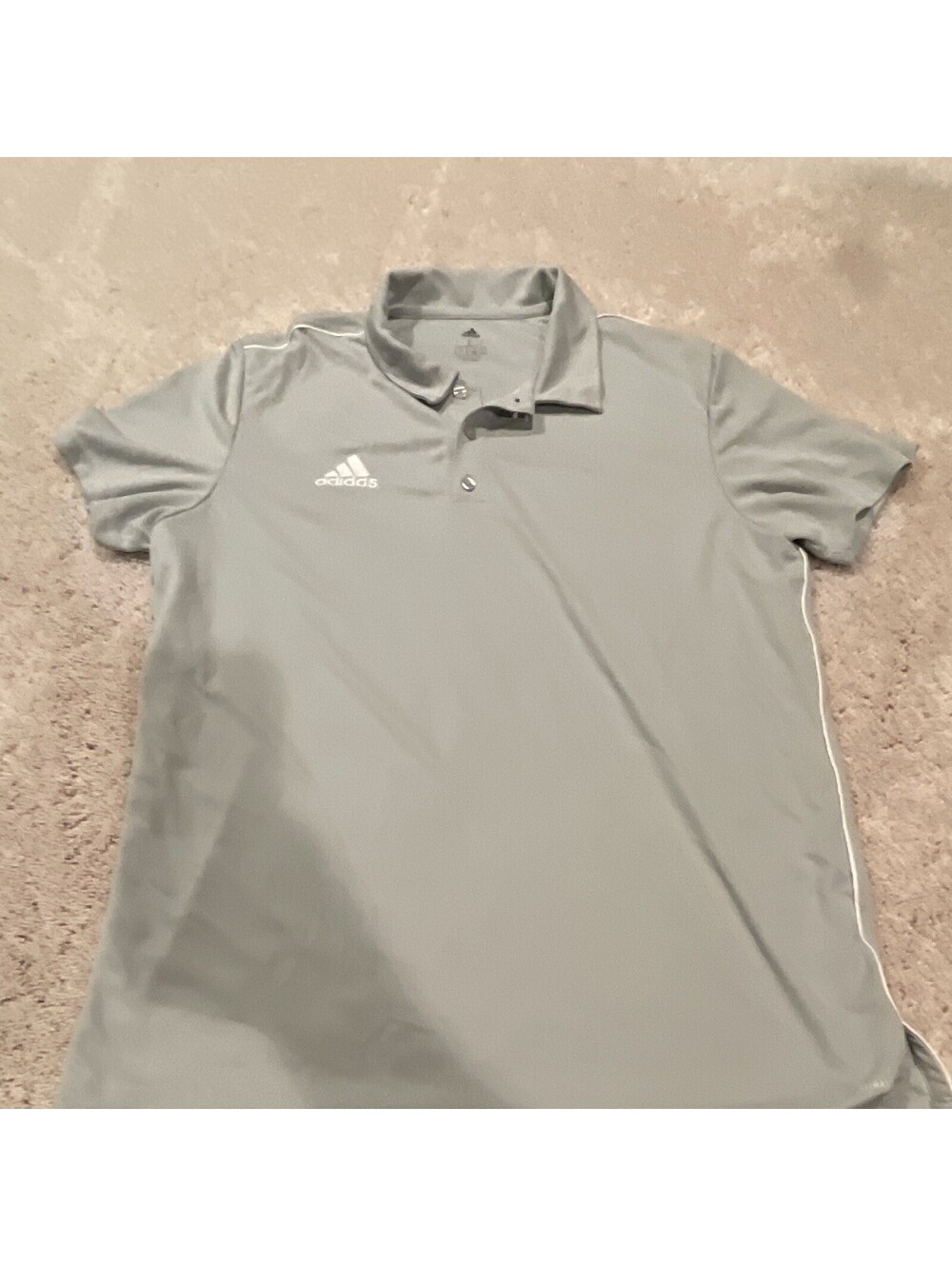 adidas Men's L Polo Gray Solid Short Sleeve Collared Logo Button